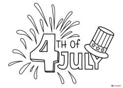 4th of July Coloring Page with Fireworks and Uncle Sam Hat