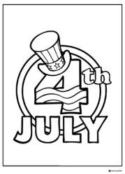 4th of July Coloring Page with Hat and Wavy Flag Design