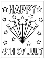 4th of July Coloring Page with Stars and Festive Text