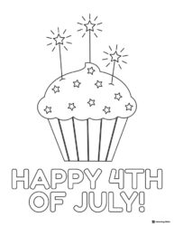 4th of July Cupcake Coloring Page with Star Toppers