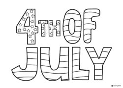 4th of July Text Coloring Page with Stripes and Stars Design