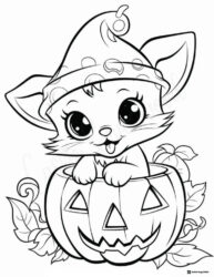 Adorable Fox in Pumpkin Coloring Page with Witch Hat