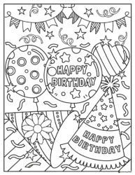 Balloons and Party Hats Coloring Sheet with Confetti