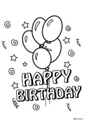 Birthday Balloons Coloring Page with Stars and Streamers