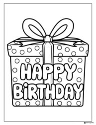 Birthday Gift Coloring Page with Polka Dot Wrapping