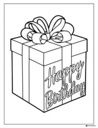 Birthday Present Coloring Page with Large Ribbon and Text