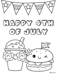 Burger and Slushie 4th of July Coloring Page with Banner