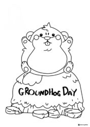 Chubby Groundhog Coloring Page with Raised Paws
