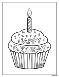Cupcake Birthday Coloring Page with Candle and Sprinkles