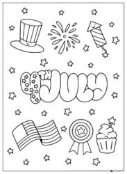 Cute 4th of July Symbols Collage Coloring Page