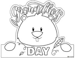 Cute Groundhog Day Coloring Page with Leaves and Typography