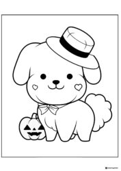 Cute Puppy Coloring Page with Jack o Lantern and Hat