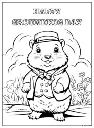 Dressed Up Groundhog Coloring Page with Fancy Outfit