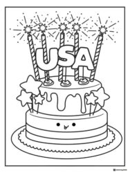 Festive July 4th Coloring Page with Icons and Cupcake