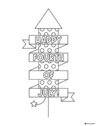 Firework Rocket Coloring Page with Happy 4th of July Text
