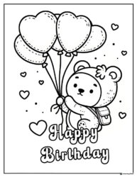 Floating Bear Coloring Page with Balloon