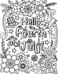 Floral 4th of July Coloring Page with Fireworks and Text