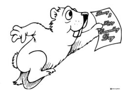 Flying Groundhog Coloring Page with February 2 Sign