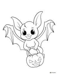Flying Halloween Bat Coloring Page Holding Jack o Lantern