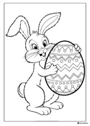 Fuzzy Bunny Coloring Page Holding a Big Decorated Egg