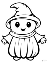 Ghost Character Coloring Sheet with Witch Hat and Cloak
