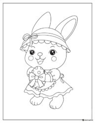Girl Bunny Coloring Page Holding a Spotted Easter Egg