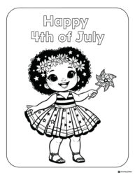 Girl with Pinwheel 4th of July Coloring Page