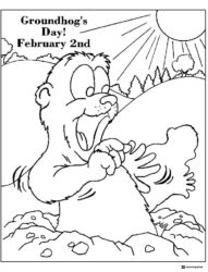 Groundhog Coloring Page with February 2nd and Sunrise