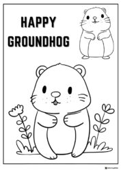 Groundhog Coloring Page with Flower Sprouts and Smiles