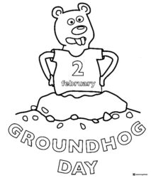 Groundhog Coloring Page with Shirt Marked February 2nd
