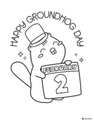Groundhog Day Coloring Page with Calendar and Top Hat