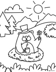 Groundhog Day Coloring Page with Mug Flower and Sun