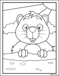 Groundhog Day Coloring Page with Sunrise and Sitting Groundhog