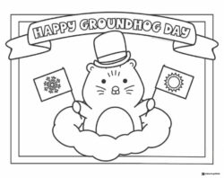 Groundhog Day Coloring Sheet with Flags and Top Hat Banner
