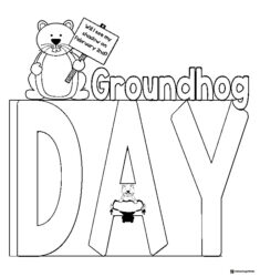 Groundhog Day Poster Coloring Page with Big Letter Design