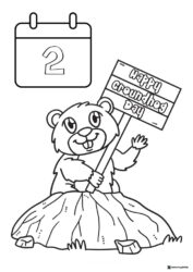 Groundhog Holding Sign Coloring Page with Calendar Above