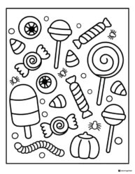Halloween Candy Coloring Sheet with Lollipops and Eyeballs