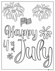 Happy 4th of July Coloring Page with Fireworks and U.S. Flag