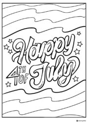 Happy 4th of July Coloring Page with Swirls and Stars