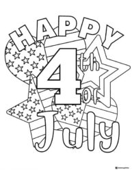 Happy 4th of July Coloring Sheet with Stars and Bold Text