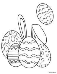 Happy Bunny Coloring Page Sitting with Decorated Egg