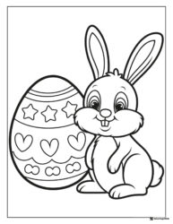Happy Bunny Easter Coloring Page with Large Decorated Egg