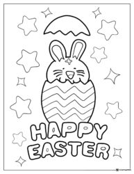 Happy Easter Bunny Coloring Page in Cracked Egg with Stars