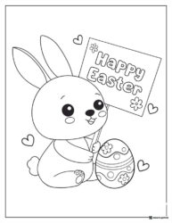 Happy Easter Bunny Coloring Sheet with Sign and Egg