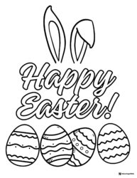 Happy Easter Coloring Page with Bunny Ears and Patterned Eggs