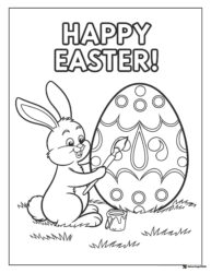 Happy Easter Coloring Page with Bunny Painting Giant Egg