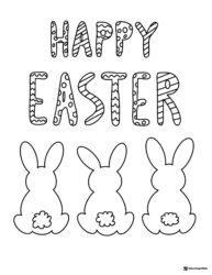 Happy Easter Coloring Page with Three Bunny Silhouettes