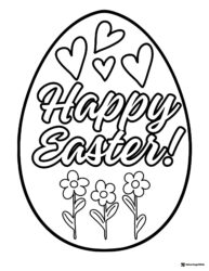 Happy Easter Egg Coloring Page with Hearts and Flowers