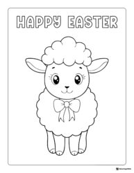 Happy Easter Lamb Coloring Page with Bow and Cute Face