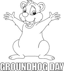 Happy Groundhog Day Coloring Page with Cheerful Groundhog